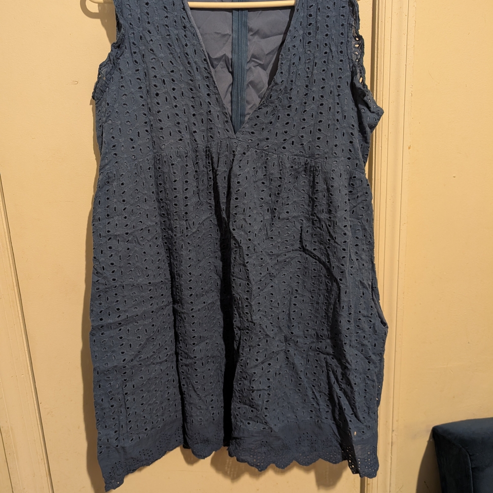 Blue Eyelet Sleeveless Dress